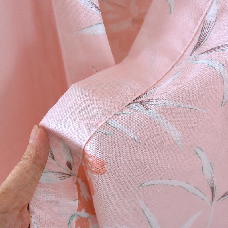Peach Blossom Cotton Japanese Kimono Robe - image 7