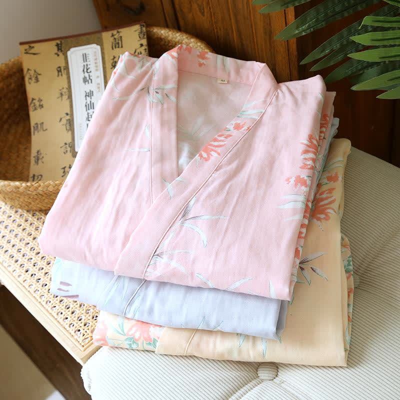 Peach Blossom Cotton Japanese Kimono Robe - image 3