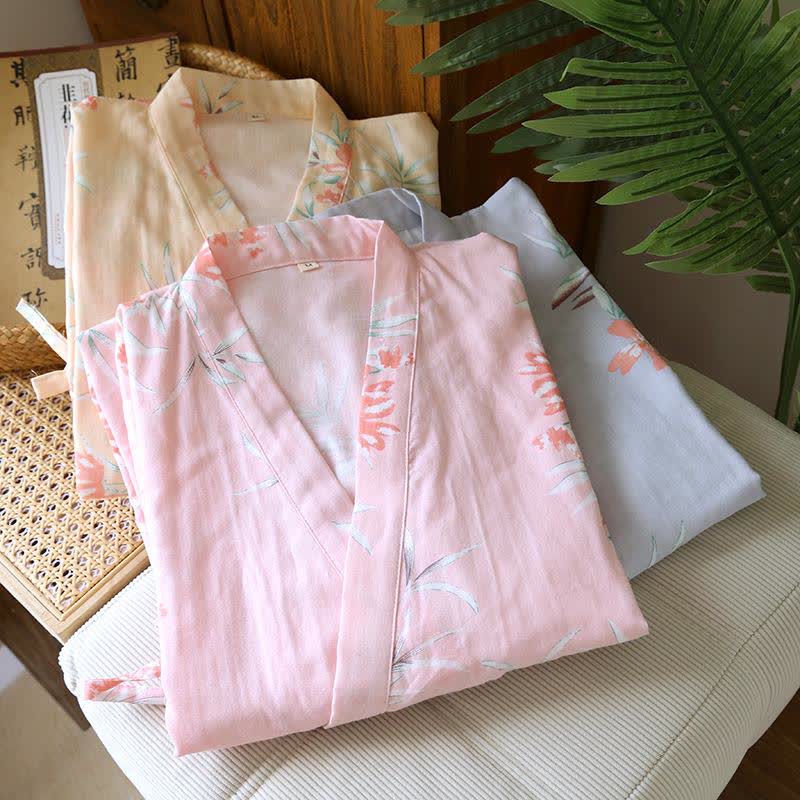 Peach Blossom Cotton Japanese Kimono Robe - image 4