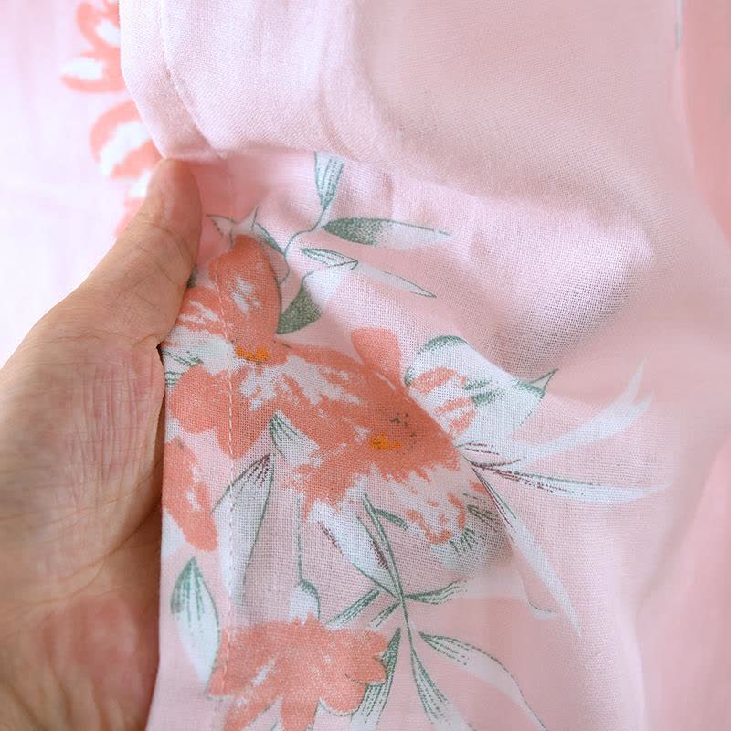 Peach Blossom Cotton Japanese Kimono Robe - image 9