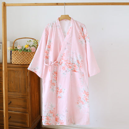 Peach Blossom Cotton Japanese Kimono Robe - Pink - L - image 6
