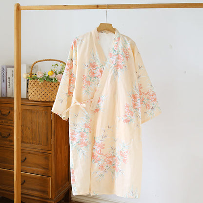 Peach Blossom Cotton Japanese Kimono Robe - Orange - L - image 14