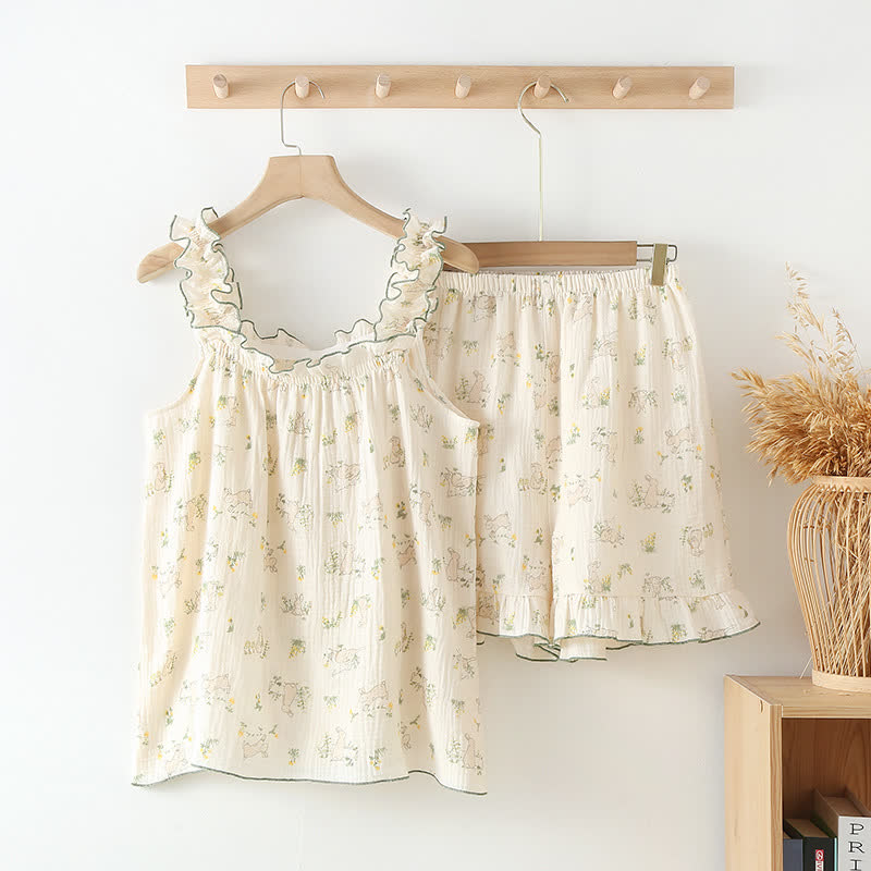 Rustic Bunny Cotton Ruffle Cami Pajamas - XL - image 1