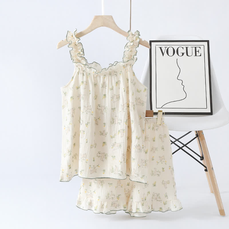 Rustic Bunny Cotton Ruffle Cami Pajamas - image 2