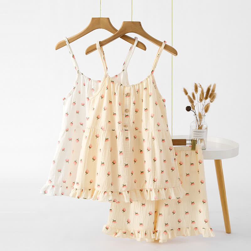 Kapok Flower Cotton Gauze Ruffle Pajamas - image 1