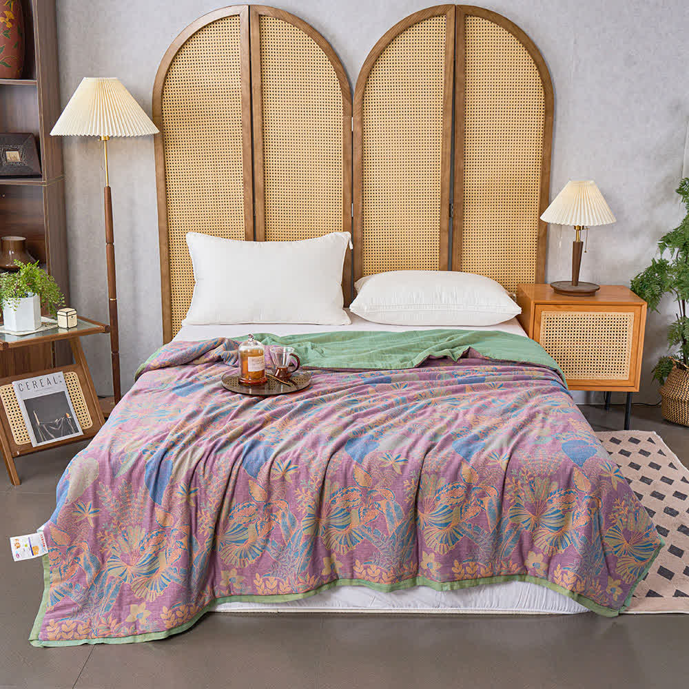 Tropical Leaf Natural Cotton Double Gauze Quilt - Queen - image 1