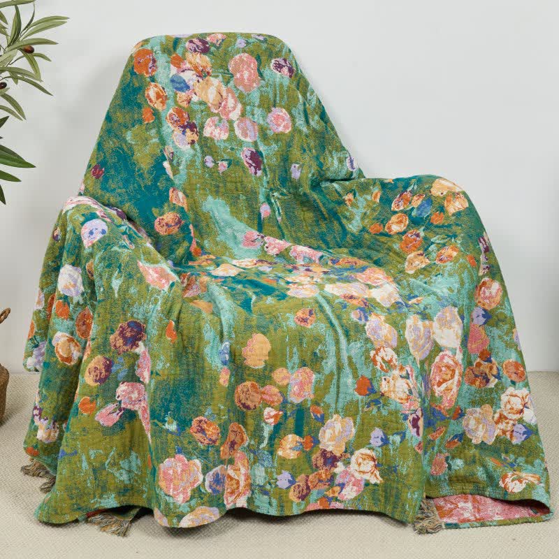 Artistic Rose Cotton Gauze Reversible Blanket - image 1