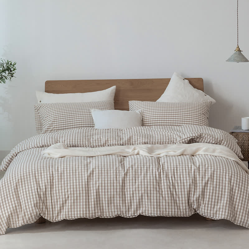 Ownkoti Cotton Plaid Duvet Cover Dorm Bedding Set - image 17