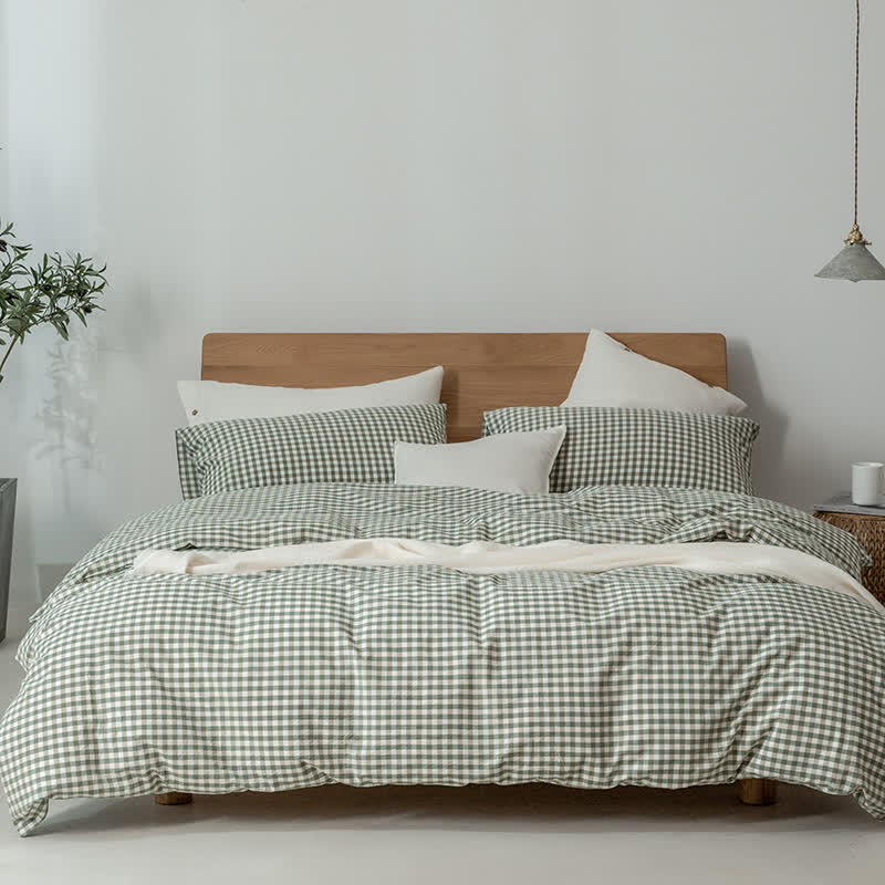 Ownkoti Cotton Plaid Duvet Cover Dorm Bedding Set - image 10