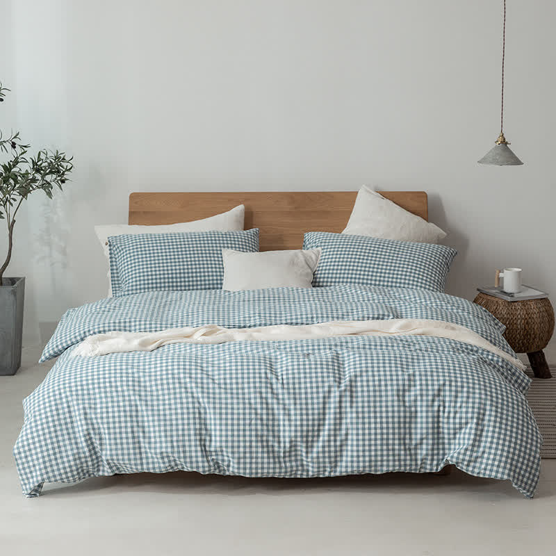 Ownkoti Cotton Plaid Duvet Cover Dorm Bedding Set - image 15