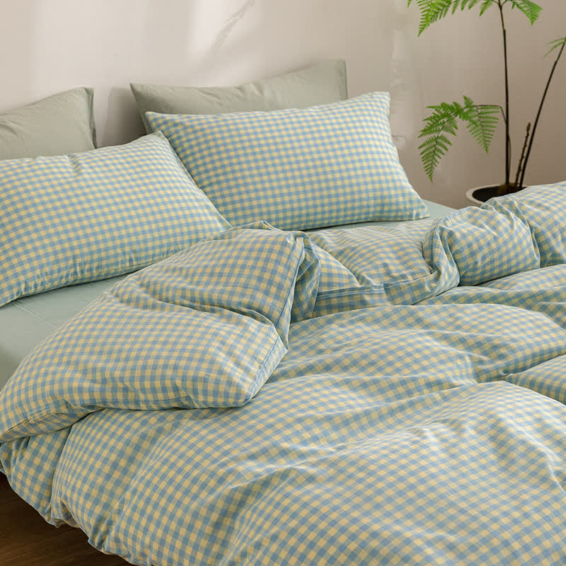 Ownkoti Cotton Plaid Duvet Cover Dorm Bedding Set - image 12