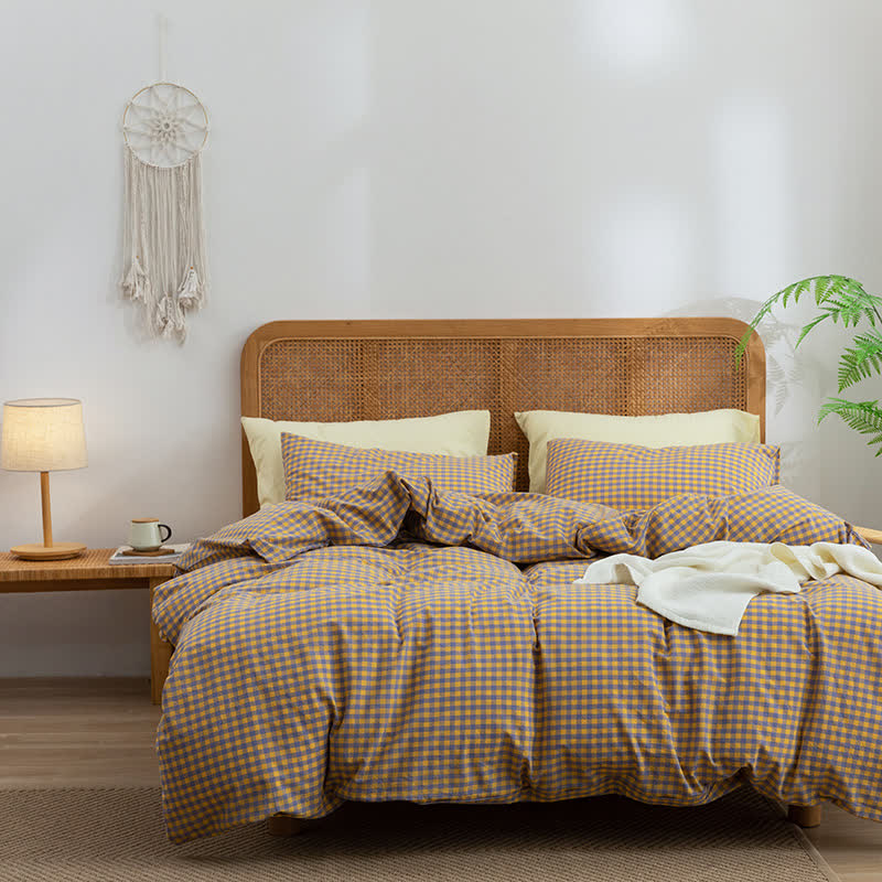 Ownkoti Cotton Plaid Duvet Cover Dorm Bedding Set - image 23