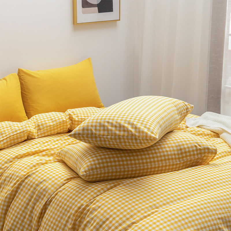 Ownkoti Cotton Plaid Duvet Cover Dorm Bedding Set - image 7