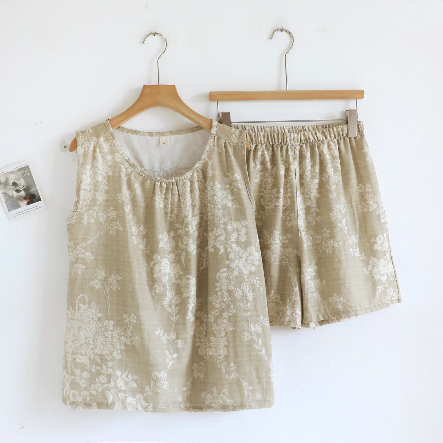 Rose Bow Cotton Tank Pajama Set - Khaki - XL - image 15