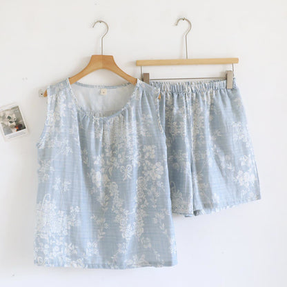 Rose Bow Cotton Tank Pajama Set - Blue - XL - image 3