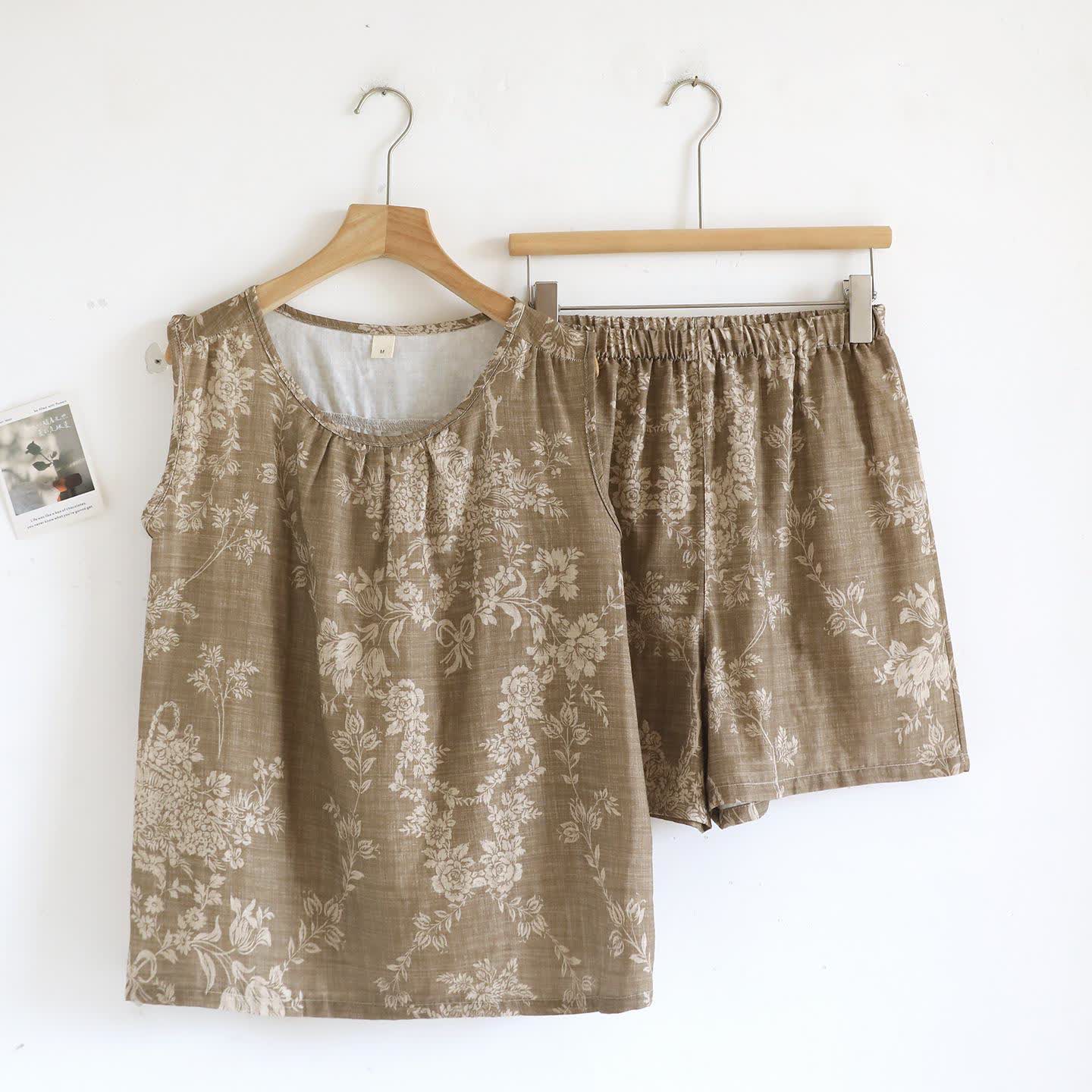 Rose Bow Cotton Tank Pajama Set - Brown - XL - image 13