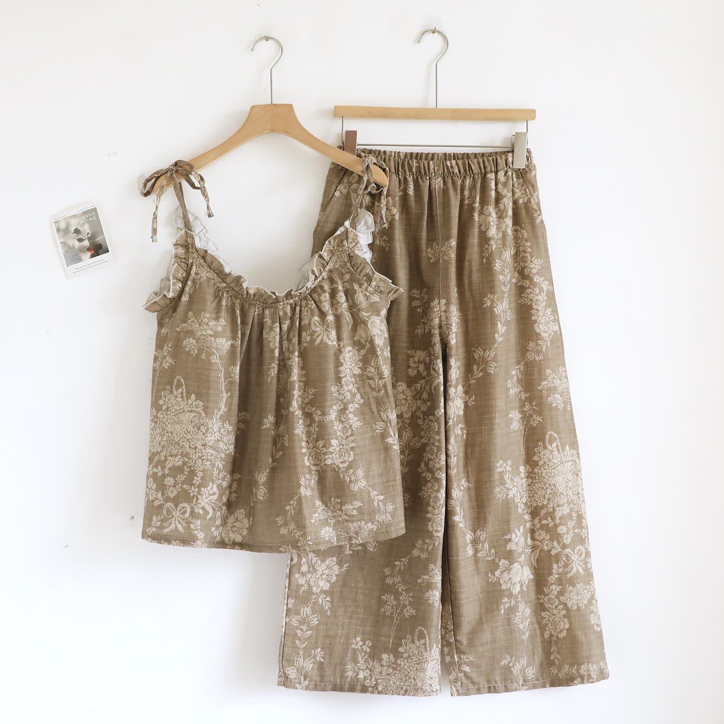 Rose Bow Cotton Padded Cami Pajamas - Brown - Cami & Pants - XL - image 18