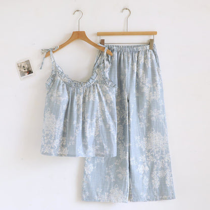 Ownkoti Rose Bow Cotton Padded Cami Pajamas - Blue - Cami & Pants - L - image 0