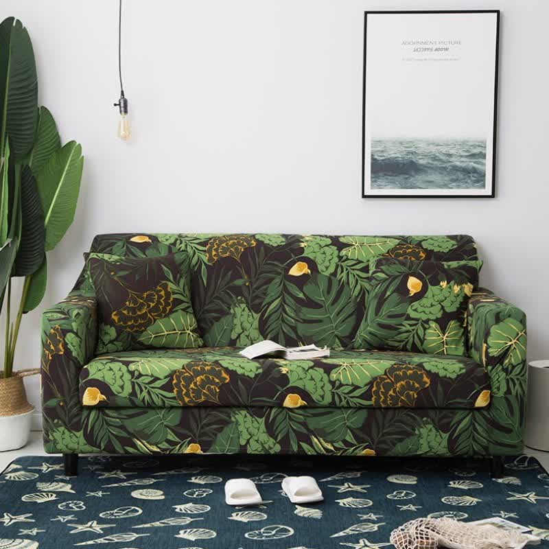 Leaf Print Stretch Sofa Slipcover - Pillowcases 18" x 18" - image 2