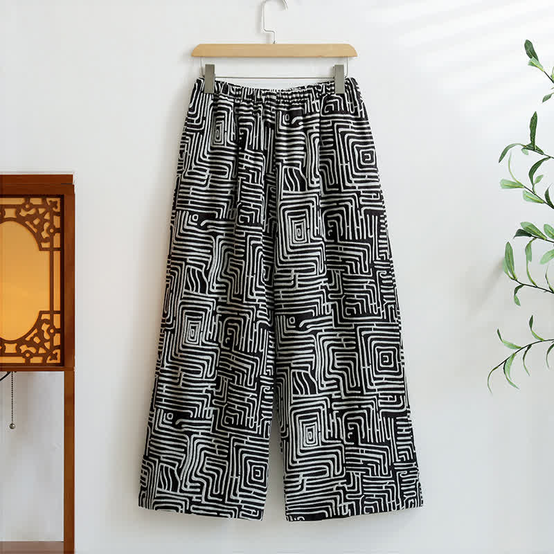Greek Key Print Jacquard Lounge Pants - Black - XL - image 3