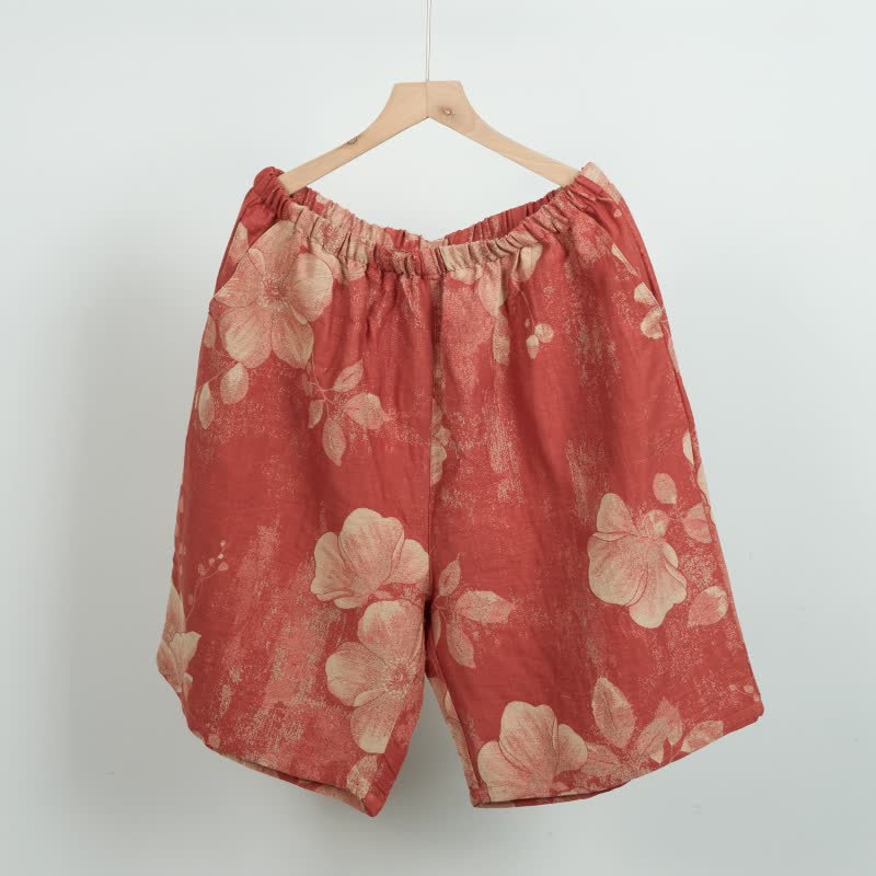 Ownkoti Hibiscus Jacquard Cotton Pajama Shorts - Orange - XL - image 0
