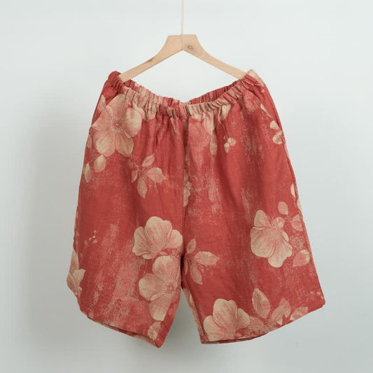 Ownkoti Hibiscus Jacquard Cotton Pajama Shorts - Orange - XL - image 0