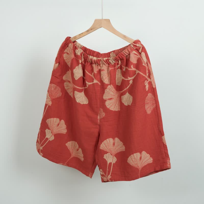 Ownkoti Ginkgo Leaf Jacquard Cotton Pajama Shorts - Orange - XL - image 0