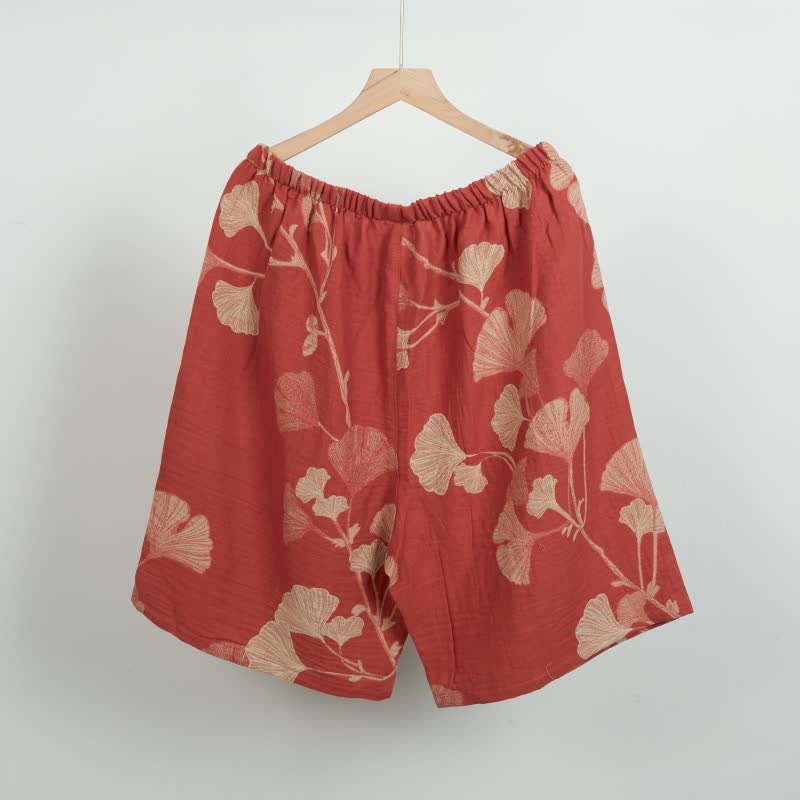 Ownkoti Ginkgo Leaf Jacquard Cotton Pajama Shorts - image 1