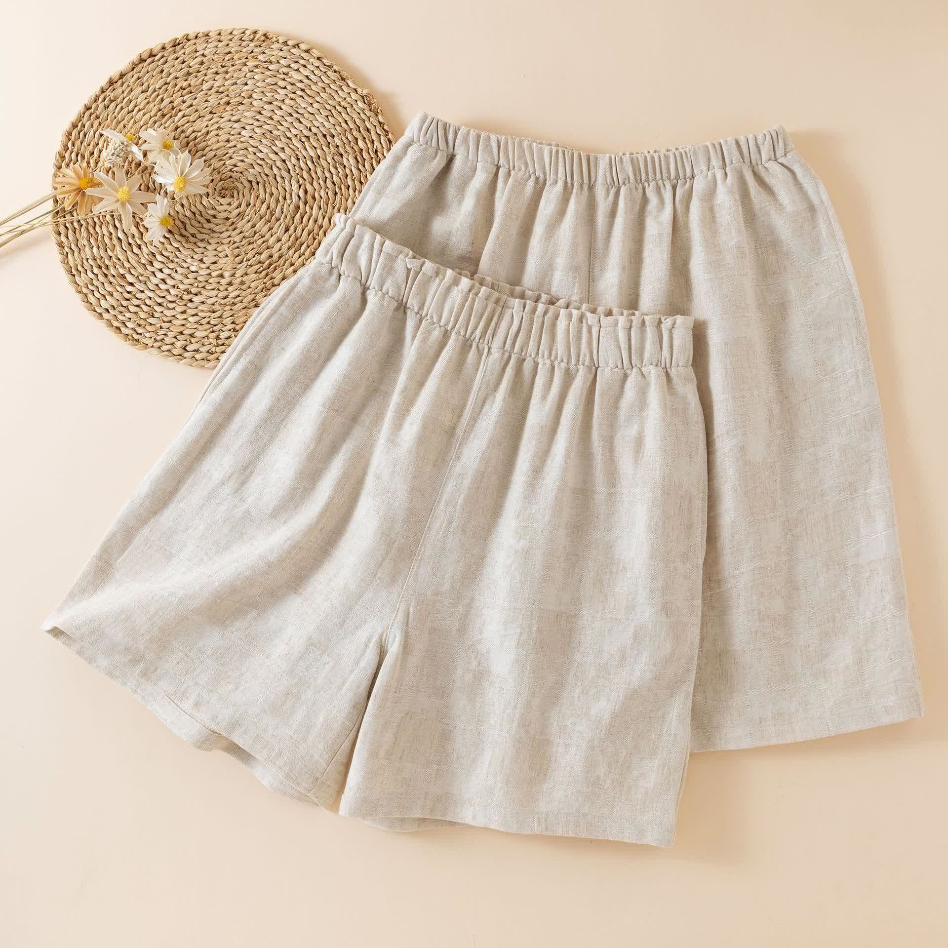 Couple Matching Cotton Linen Pajama Shorts - image 1
