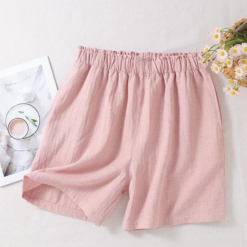 Natural Cotton Linen Pajama Shorts - Pink - XL - image 11
