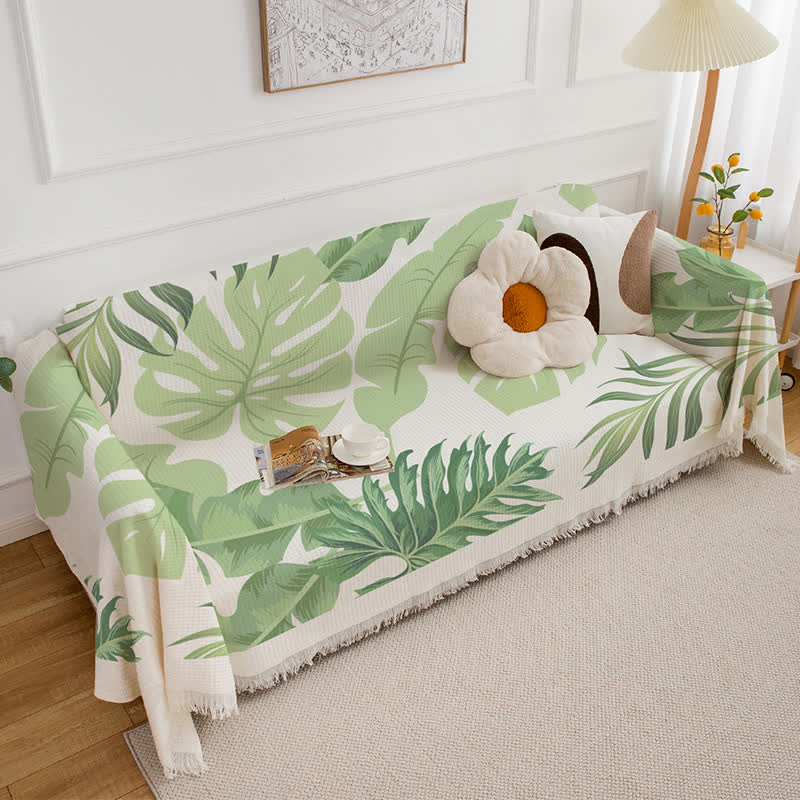 Ownkoti Leaf Print Tassel Sofa Throw Blanket - 71" x 102" - image 0