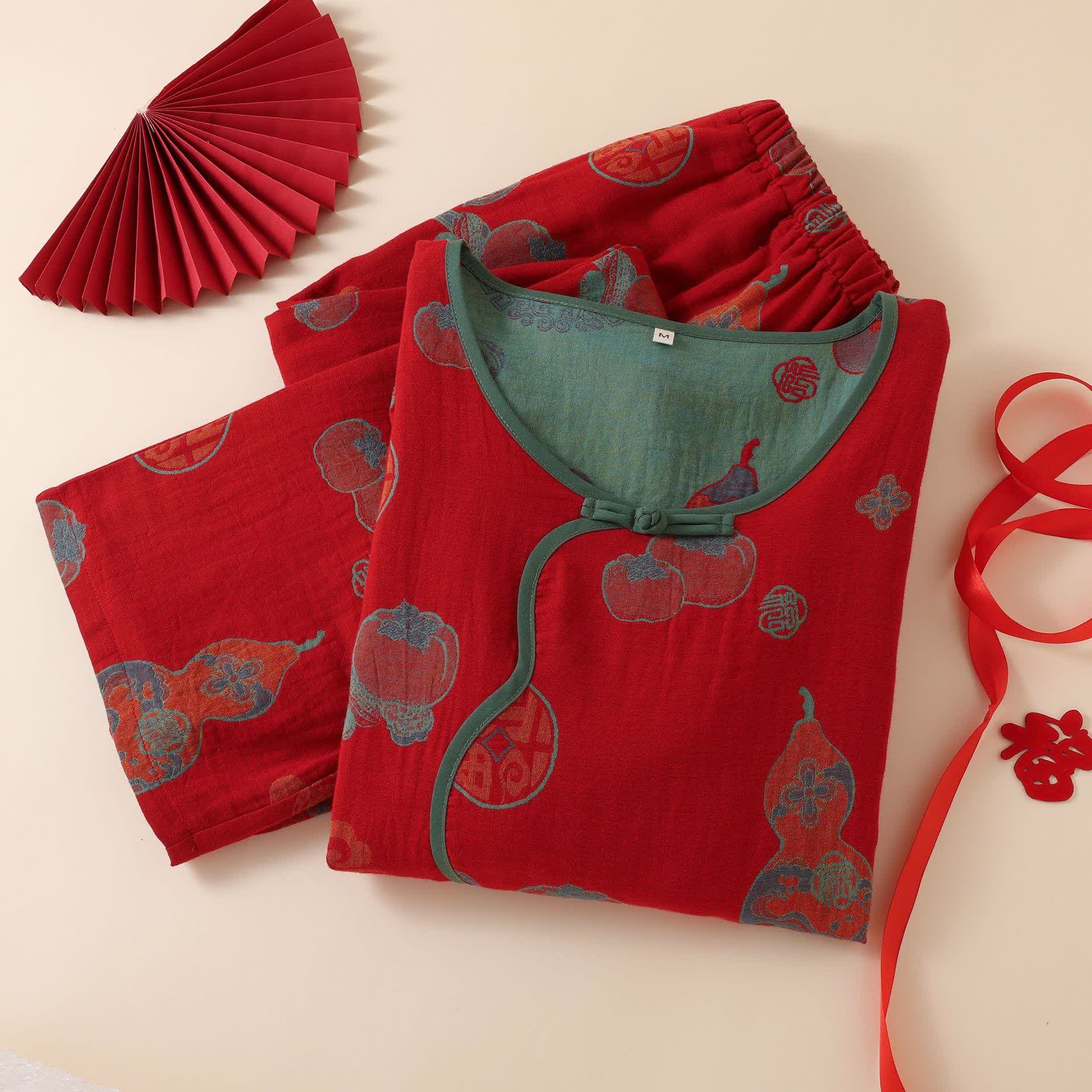Ownkoti Oriental Style Gourd Persimmon Cotton Sleepwear - image 2