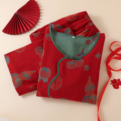 Ownkoti Oriental Style Gourd Persimmon Cotton Sleepwear - image 2