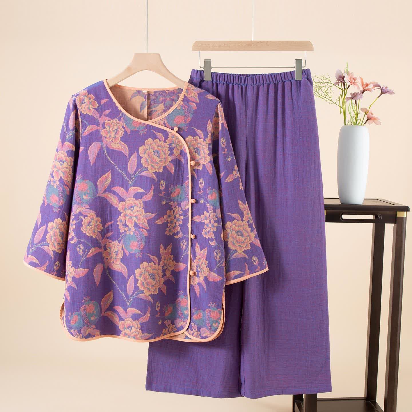 Ownkoti Oriental Style Peony Pomegranate Cotton Sleepwear - XL - image 0