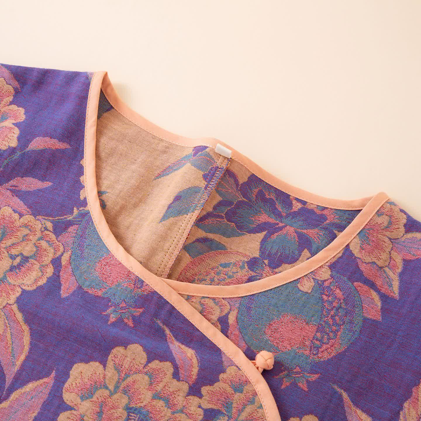 Ownkoti Oriental Style Peony Pomegranate Cotton Sleepwear - image 3