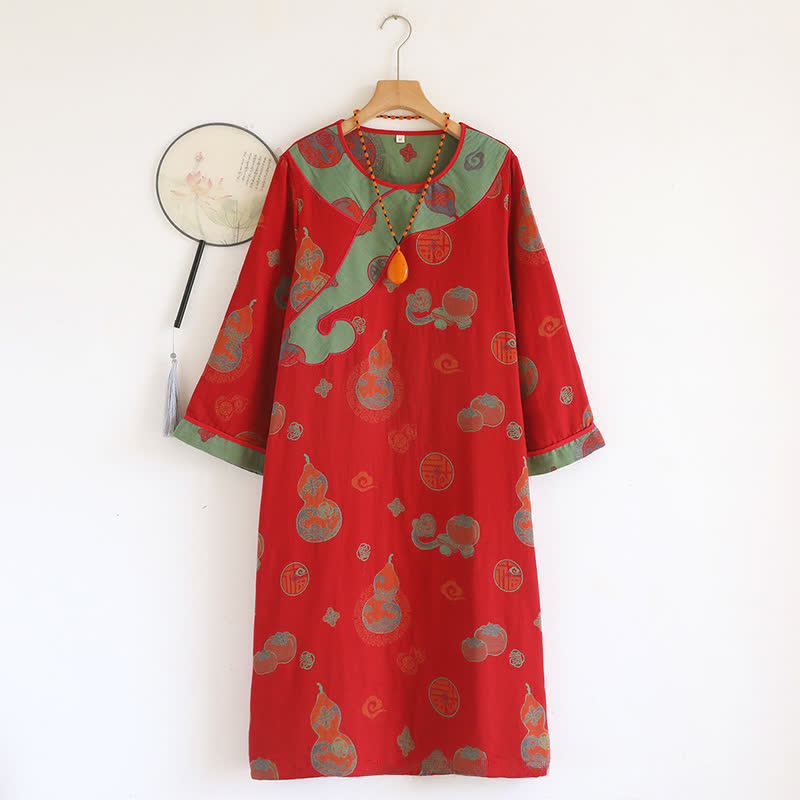 Gourd Pure Cotton Gauze Loose Nightdress - Red - XL - image 11