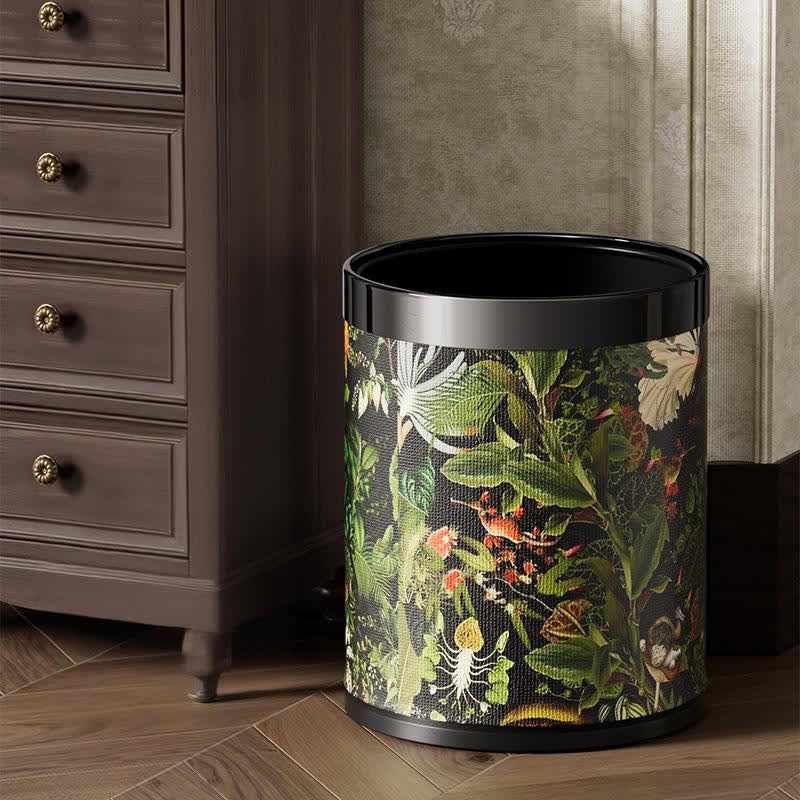 Ownkoti Tropical Jungle Leather Trash Bin - Black Circle - 9"W x 9"L x 11"H - image 6