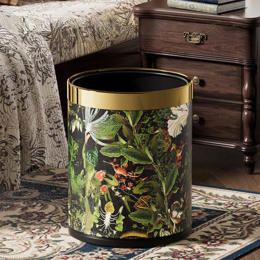 Ownkoti Tropical Jungle Leather Trash Bin - Yellow Circle - 9"W x 9"L x 11"H - image 0