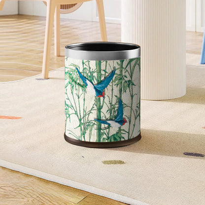 Ownkoti Rural Bamboo Bird Stainless Steel Trash Can - Standard Silver Circle - 9"W x 9"L x 10"H - image 1