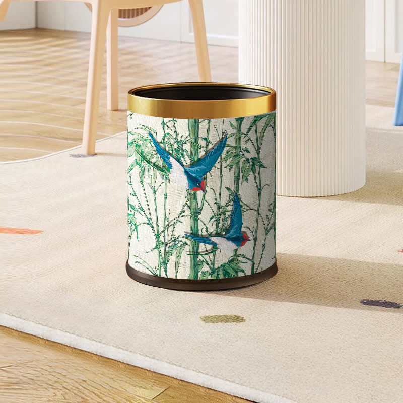 Ownkoti Rural Bamboo Bird Stainless Steel Trash Can - Standard Yellow Circle - 9"W x 9"L x 10"H - image 0