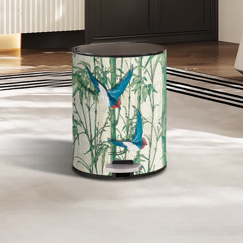 Ownkoti Rural Bamboo Bird Stainless Steel Trash Can - Foot Pedal - 9"W x 9"L x 12"H - image 2