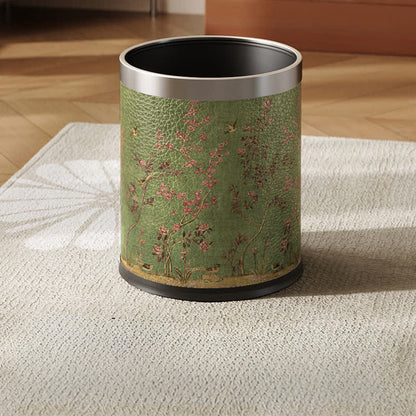 Ownkoti Green Pastoral Bird Durable Trash Bin - Standard Silver Circle - 9"W x 9"L x 10"H - image 1