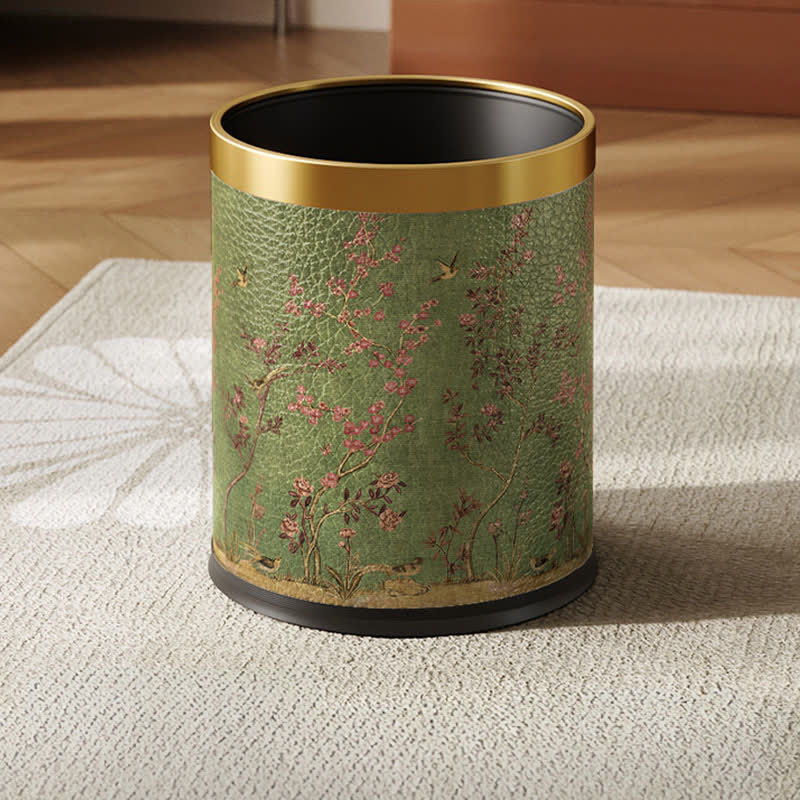 Ownkoti Green Pastoral Bird Durable Trash Bin - Standard Yellow Circle - 9"W x 9"L x 10"H - image 0