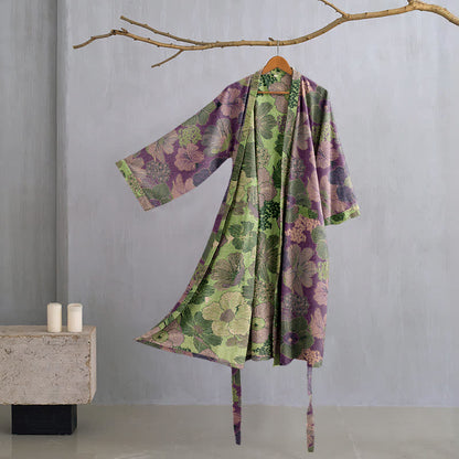 Ownkoti Peach Blossom Cotton Gauze Kimono Robe - Purple - 2XL - image 0