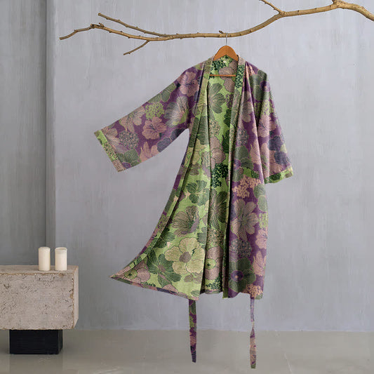 Ownkoti Peach Blossom Cotton Gauze Kimono Robe - Purple - 2XL - image 0