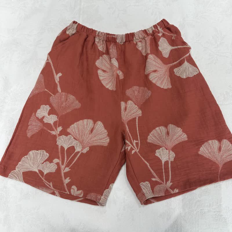Ownkoti Ginkgo Leaf Jacquard Cotton Pajama Shorts - image 3
