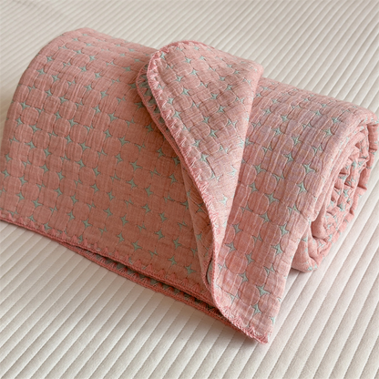 Breathable Three Layers Cotton Gauze Quilt - Peachy Pink - Queen - image 10