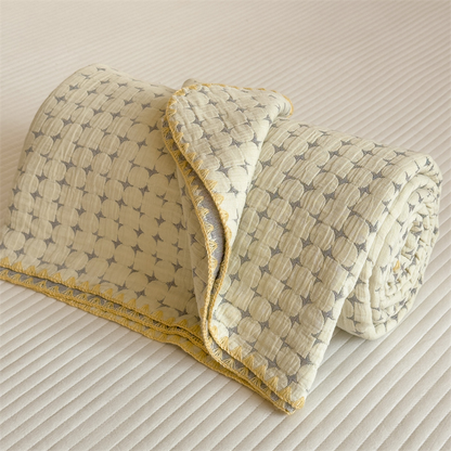 Breathable Three Layers Cotton Gauze Quilt - Light Yellow & Gray - Queen - image 1