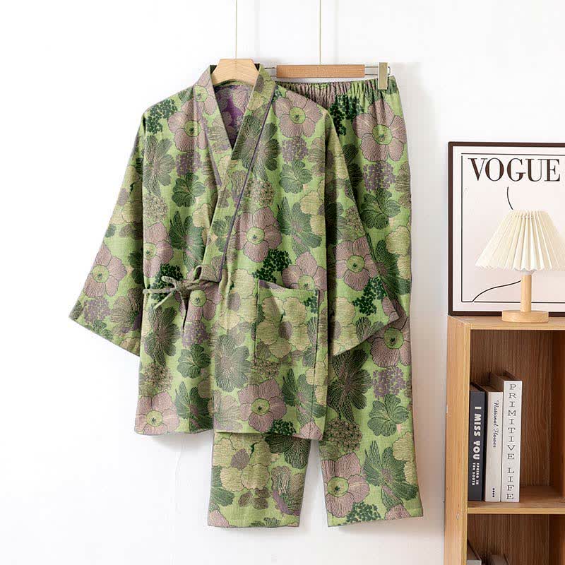 Peach Blossom Kimono style Loungewear Set - Green - XL - image 2