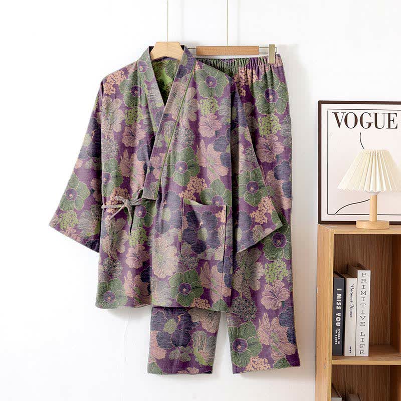 Peach Blossom Kimono style Loungewear Set - Purple - XL - image 5